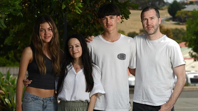 Ryan and Christine Boyle with son Eli, 13 and daughter Meeka, 15, at their home in Noarlunga Downs. Picture: Naomi Jellicoe