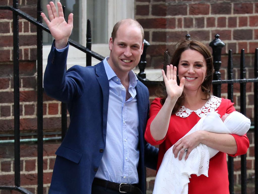 William and Kate leave hospital after the birth of Louis. Picture: AFP