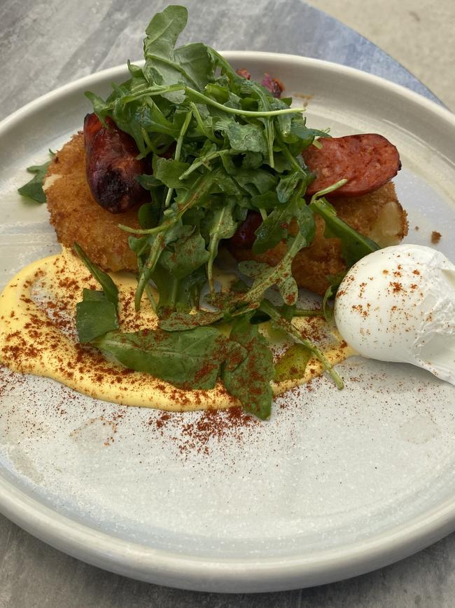 Potato and corn croquettes with chorizo at Double Barrel Kitchen & Bar, Benowa.