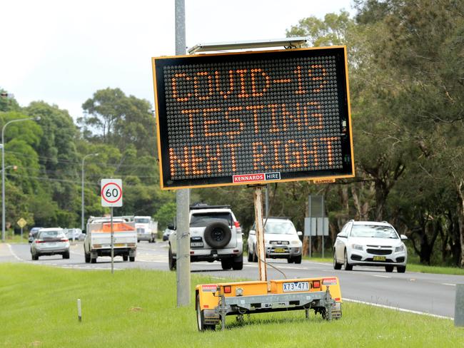 BYRON BAY , AUSTRALIA - NewsWire Photos March 30, 2021: A Covid-19 Testing sign greets drivers on the entry into Byron Bay from the Pacific Highway.Picture: NCA NewsWire / Scott Powick