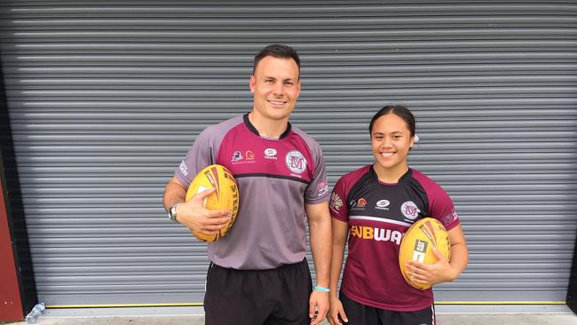 Destiny Brill with Marsden SHS teacher and coach, former NRL player Darren Nichols.