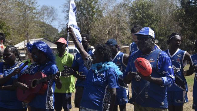 Pre game proceedings taking place at the Tiwi Island Football League grand final between Tuyu Buffaloes and Pumarali Thunder. Picture: Max Hatzoglou