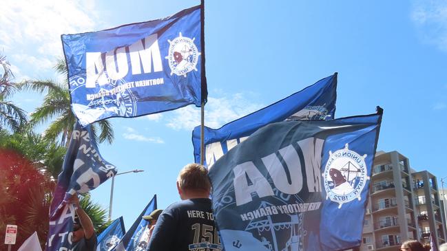 Maritime Union of Australia MUA at the Unions NT May Day March in Darwin on May 1, 2023. Picture: Annabel Bowles