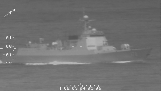 An RAAF reconnaissance photograph of a PLA Luyang-class guided missile destroyer involved in a laser incident with an RAAF patrol plane.