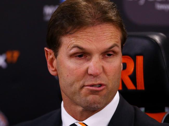 SYDNEY, AUSTRALIA - JULY 27: Mick Potter talks to the media after the round 20 NRL match between the Wests Tigers and the St George Illawarra Dragons at ANZ Stadium on July 27, 2014 in Sydney, Australia. (Photo by Mark Nolan/Getty Images)