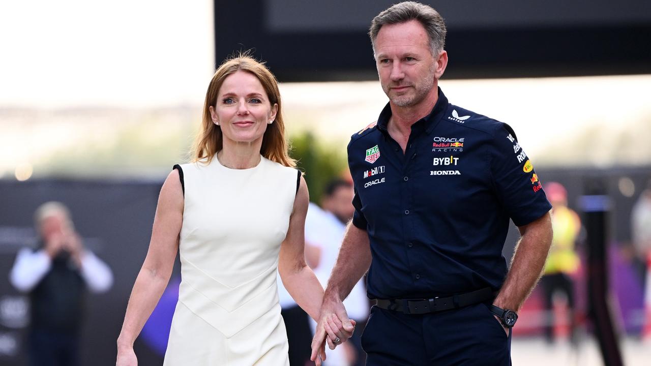 Christian Horner and Geri Horner attempted to show a united front in Bahrain. (Photo by Clive Mason/Getty Images)