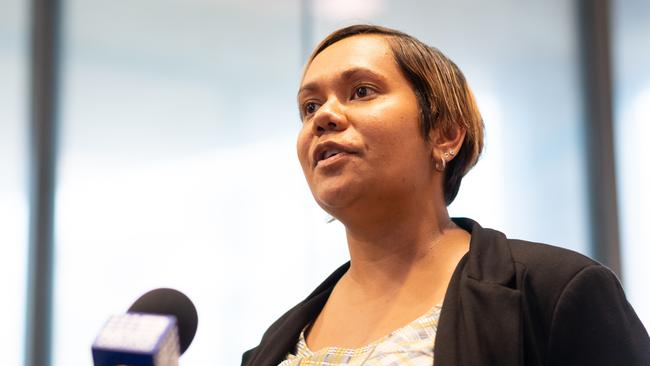 Education Minister Selena Uibo gives an update regarding schools in the Northern Territory. Picture: Che Chorley