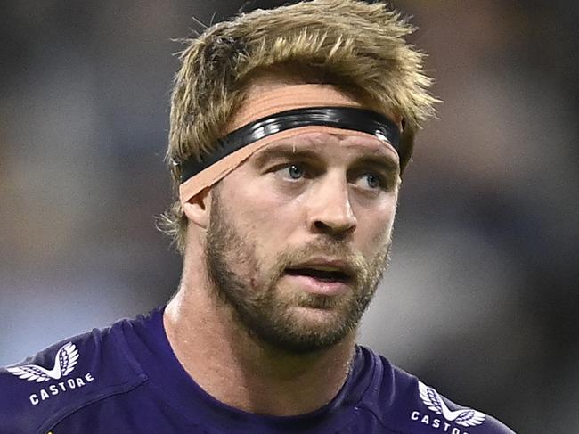 TOWNSVILLE, AUSTRALIA - JUNE 04: Christian Welch of the Storm looks on during the round 14 NRL match between North Queensland Cowboys and Melbourne Storm at Qld Country Bank Stadium on June 04, 2023 in Townsville, Australia. (Photo by Ian Hitchcock/Getty Images)