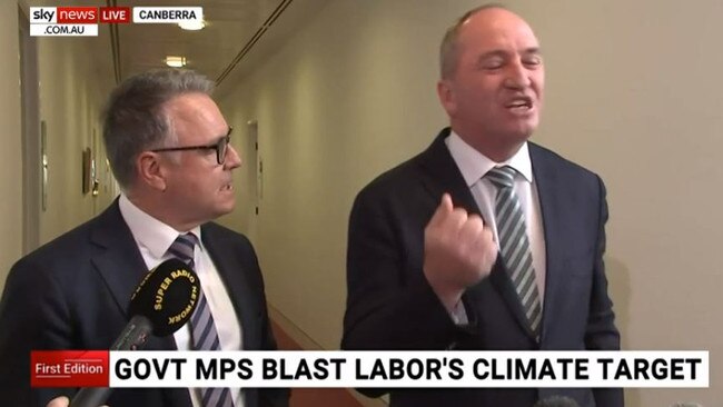 Barnaby Joyce and Joel Fitzgibbon in the heated row. Picture: Sky News