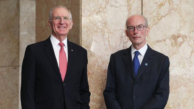 QBE chairman Michael Wilkins and chief executive Andrew Horton at the Sydney AGM on Friday. Picture: John Feder