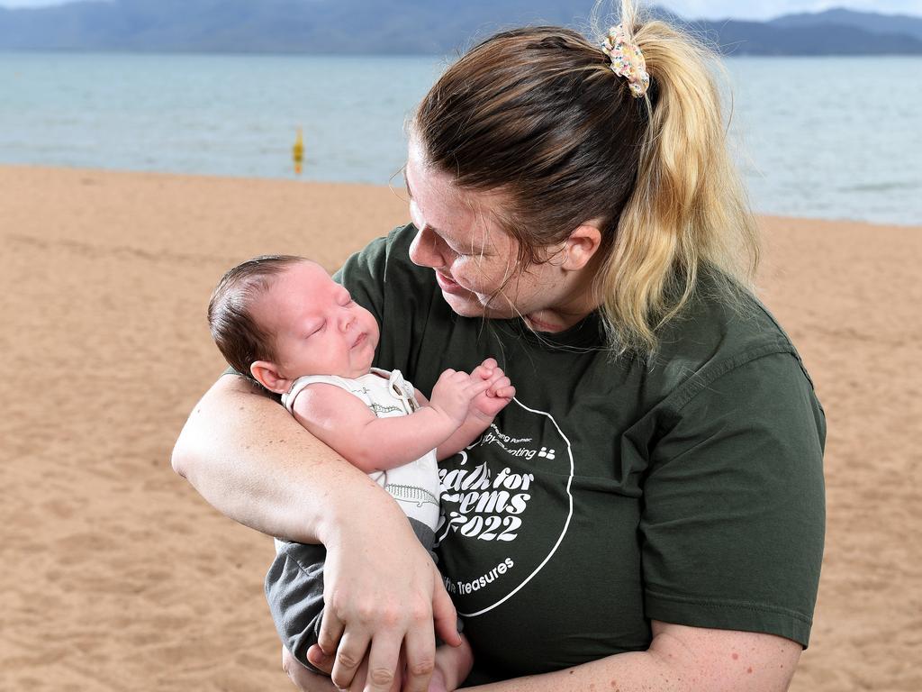 Alycia Hoban, 27, pictured with her son, Benji, 12 weeks. Picture: Shae Beplate.