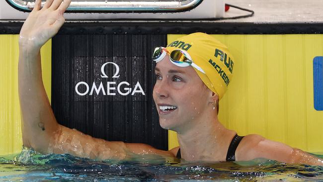 MELBOURNE. 13/12/2022. World Short Course Swimming Championships at Melbourne Sports and Aquatic centre, Melbourne. Australian swimmer Emma McKeon wins the women's 100 mtr freestyle final. . Picture by Michael Klein