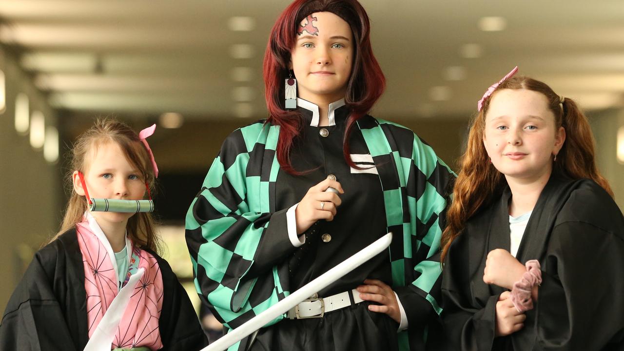 Elayna Partington, 9 Maddy Partington, 12 and Sierra Tassio, 10 at the Oz Comic-Con from the Brisbane Exhibition &amp; Convention Centre. Picture: Zak Simmonds