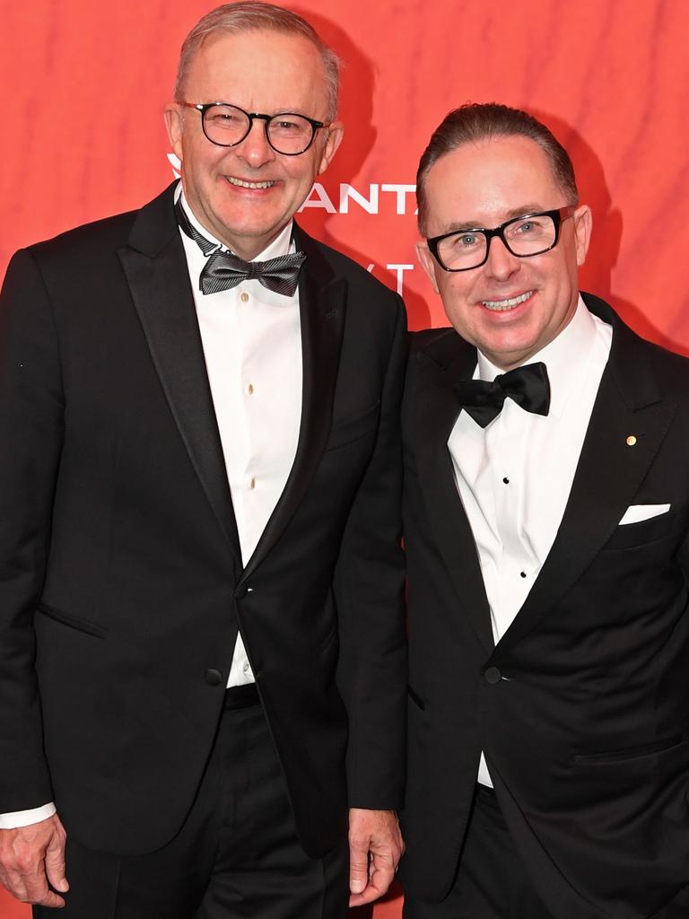 Anthony Albanese and former Qantas CEO Alan Joyce in March 2023. (Photo by James D. Morgan/Getty Images)