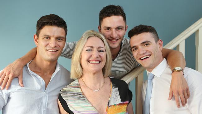 With her three sons (from left), Stephen, Chris and Matt in 2015. Picture: News Corp