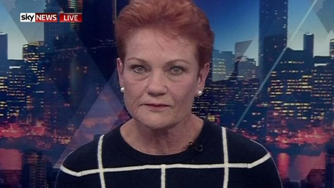 Pauline Hanson in her Sky News interview last week, in which she lashed colleague Brian Burston. Photo: Sky News