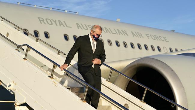 Scott Morrison arrives in New York ahead of meetings with US President Biden. Picture: Adam Taylor