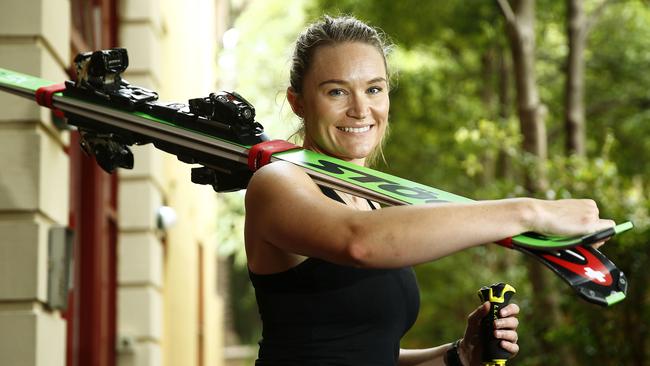 Olympic skier Sami Kennedy-Sim competes in Ski Cross. She has developed a home training regimen during the COVID-19 crisis with everything except the snow. Picture: John Appleyard