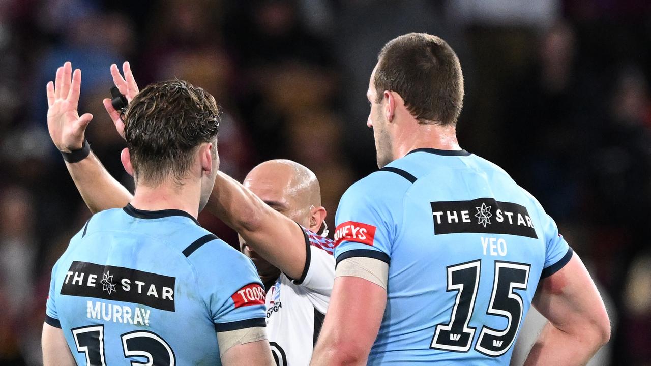 Maroons skipper Daly Cherry-Evans pleaded with the referee for Murray to be sent off. Picture: Bradley Kanaris/Getty Images