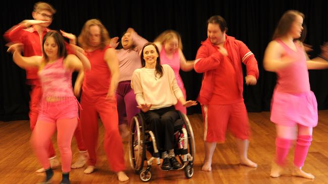 Pride of Australia nominee Michelle Ryan with members of Restless Dance Theatre, Adelaide’s award-winning youth company for dancers with a disability. Picture: Greg Higgs