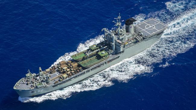 A supplied image obtained Monday, March 23, 2015: HMAS Tobruk, navigates her way to Vanuatu, to commence the ships involvement in Operation Pacific Assist 2015. The Australian Defence Force was tasked, as part of the Australian Government's assistance to the people of Vanuatu, following the devastation of Tropical Cyclone Pam. HMAS Tobruk, set sail to Vanuatu from the Port of Townsville in mid-march 2015, loaded with much needed supplies and ADF personnel, to help assist in the clean-up following the aftermath of Tropical Cyclone Pam. HMAS Tobruk is deployed under Operation Pacific Assist 2015, the ADF element of the Whole of Government Humanitarian Assistance and Disaster Relief operation, aimed at assisting the Government of Vanuatu. (AAP Image/Royal Australian Navy, ABIS Tom Gibson) NO ARCHIVING, EDITORIAL USE ONLY