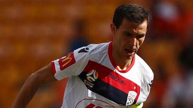 BRISBANE, AUSTRALIA - APRIL 25: Isaias of United kicks during the round 27 A-League match between the Brisbane Roar and Adelaide United at Suncorp Stadium on April 25, 2019 in Brisbane, Australia. (Photo by Chris Hyde/Getty Images)