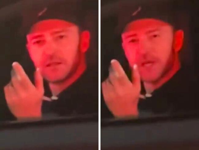 Justin Timberlake was filmed during an ugly confrontation with hecklers while behind the wheel of his car.