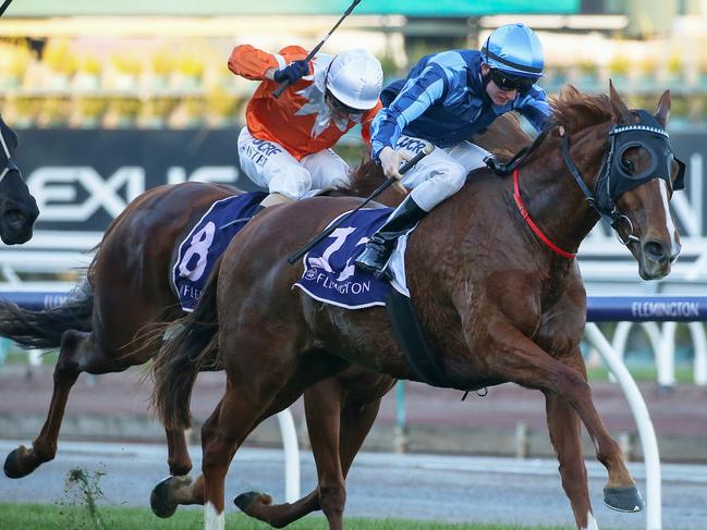 Michael Poy rides Spanner Head to victory at Flemington in May.