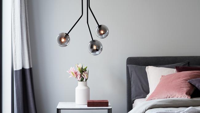 Pendant lighting in a bedroom.