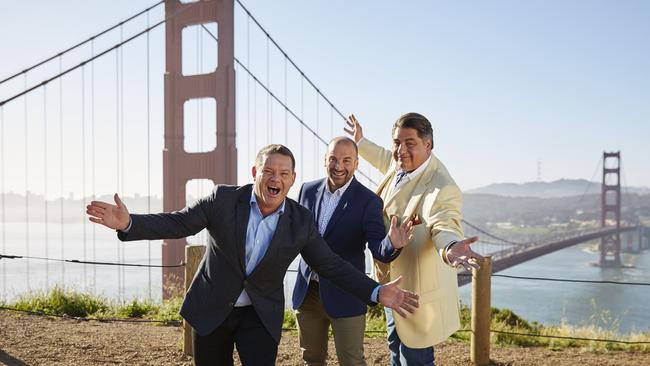 Gary Mehigan, George Calombaris and Matt Preston in California in 2016.