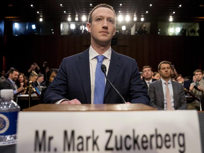 Facebook CEO Mark Zuckerberg arrives to testify before a joint hearing of the Commerce and Judiciary Committees on Capitol Hill. Picture: AP