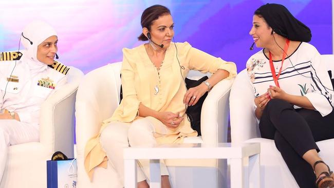 Labor MP Anne Aly, centre, and former Defence Islamic affairs adviser Mona Shindy, left, in Egypt.