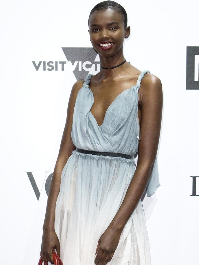 Akimma Garang on the red carpet for the Dior Gala at NGV. Picture: Sarah Matray