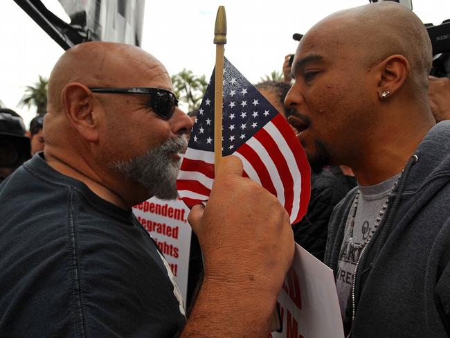 Tense scenes at the rally. Picture: AP