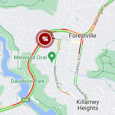 The location of a three-car crash on Warringah Rd, in Forestville. Picture: Live Traffic