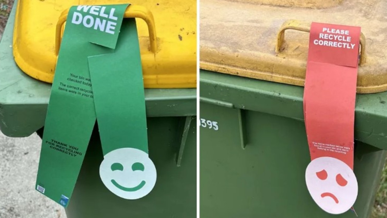 Chirnside Park residents in Melbourne's north-west recently started noticing either red or green cardboard strips with a Yarra Ranges Council logo tied to their bins on collection day. Picture: Facebook