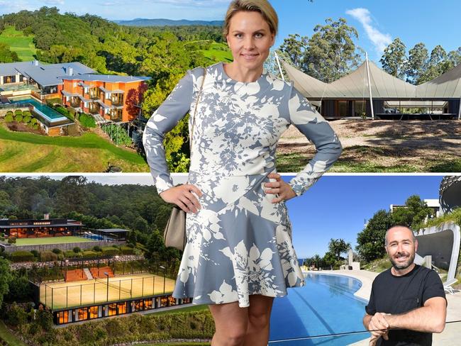 Janelle Mulder (centre) and Evgeny Skigin (right) each own stunning Sunshine Coast mansions.