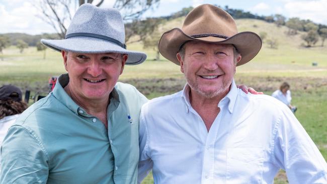 Climate Change and Energy Minister Chris Bowen with Tattarang chairman Andrew Forrest at Squadron Energy’s Uungula Wind Farm in central west NSW.