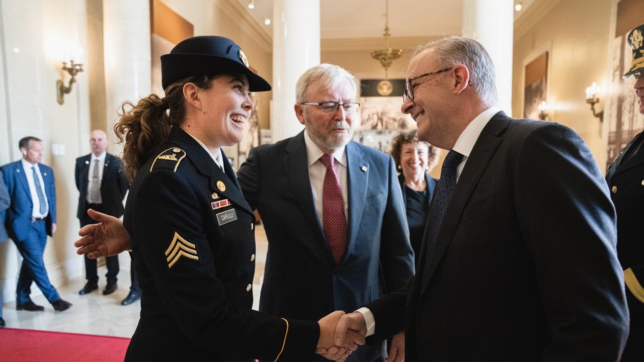 Mr Albanese and former Prime Minister Kevin Rudd at Arlington National Cemetery. Picture: Instagram/AlboMP