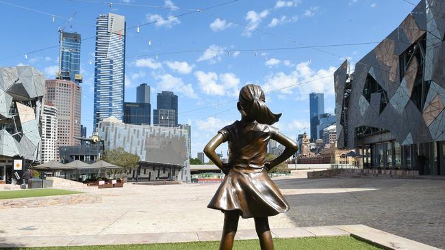 An empty Federation Square during lockdown. Picture: Josie Hayden