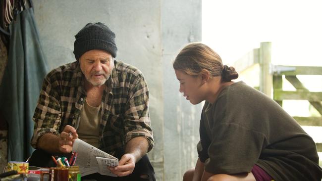 Marshall Napier (Ross) and (Bruce); Kahukura Retimana (Marley) in a scene from Bellbird.