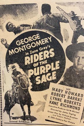 Zane Grey’s Riders of the Purple Sage was showing in Gold Coast cinemas. Gold Coast Bulletin advertising, 1945