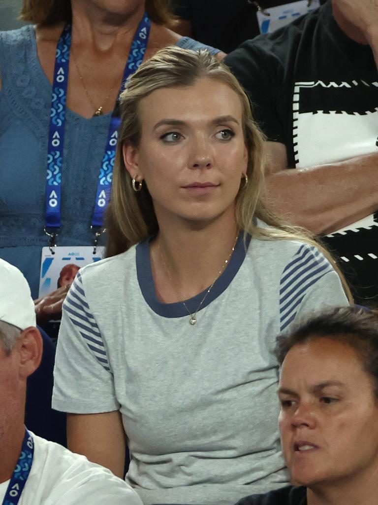 Boulter watching De Minaur at the Aussie Open. (Photo by Graham Denholm/Getty Images)