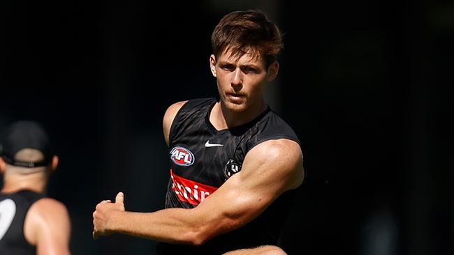 MELBOURNE, AUSTRALIA - JANUARY 21: Charlie Dean of the Magpies in action during the Collingwood Magpies training session at Olympic Park Oval on January 21, 2022 in Melbourne, Australia. (Photo by Michael Willson/AFL Photos via Getty Images)