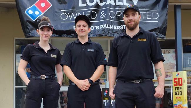 Alex Mahoney (centre) and his Domino's Palmerston and Karama teams are raising money to support the May family. Picture: Supplied