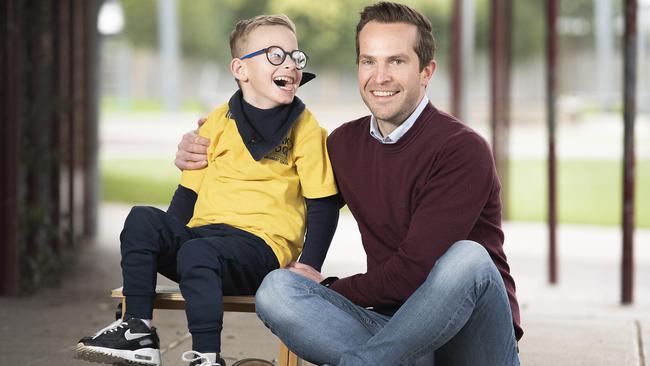 Rowville's Ace Bartlett, 7, with his uncle Dan Hopper at Park Ridge Primary School in Rowville. Picture: Ellen Smith