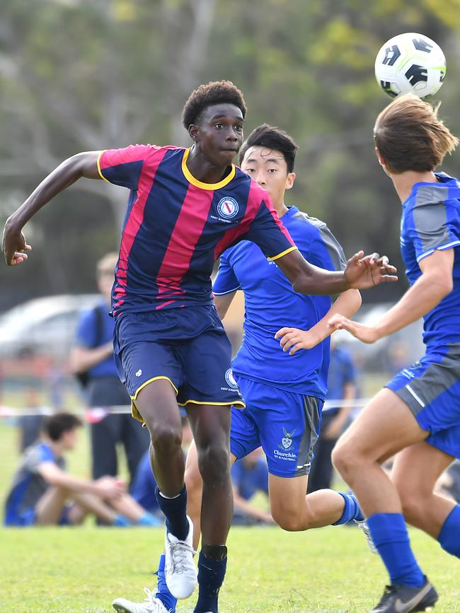 First XI soccer between Brisbane State High School v Churchie. Saturday April 22, 2023. Picture, John Gass