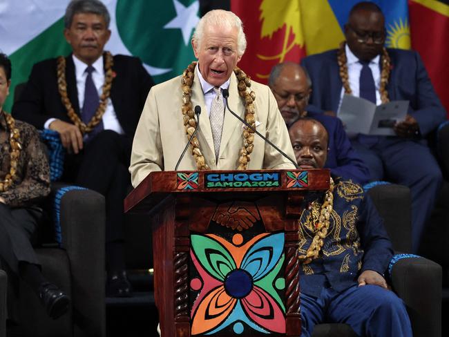 King Charles III delivers a speech during the opening ceremony for the Commonwealth Heads of Government Meeting (CHOGM) in Apia, Samoa. Picture: Fiona Goodall/Pool/AFP