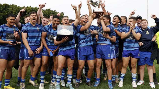 Patrician Brothers Fairfield celebrating winning the 2022 NRL Schoolboys Grand Final.