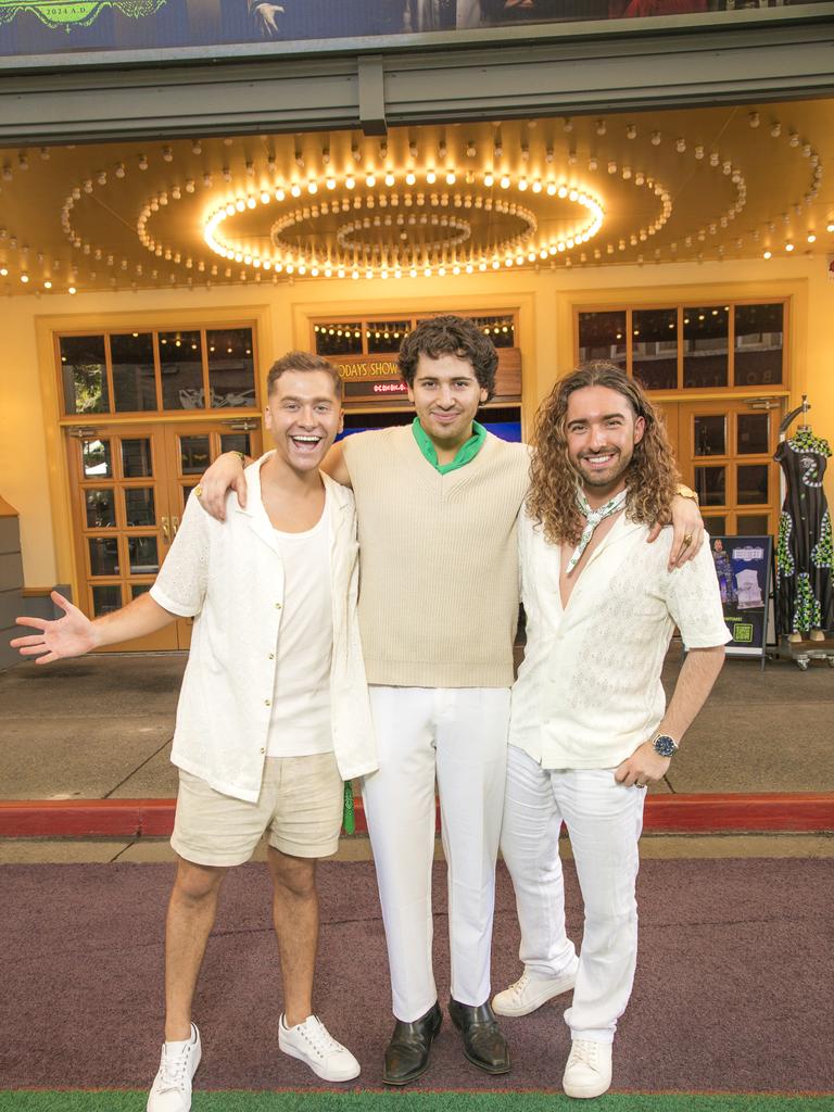 Aydan Calafiore, Benny Gregs and Mark Abnett on the Green Carpet for the Queensland Premiere of Ã&#146;BeetlejuiceÃ&#147; at Warner Brothers Movie World on the Gold Coast. Picture: Glenn Campbell